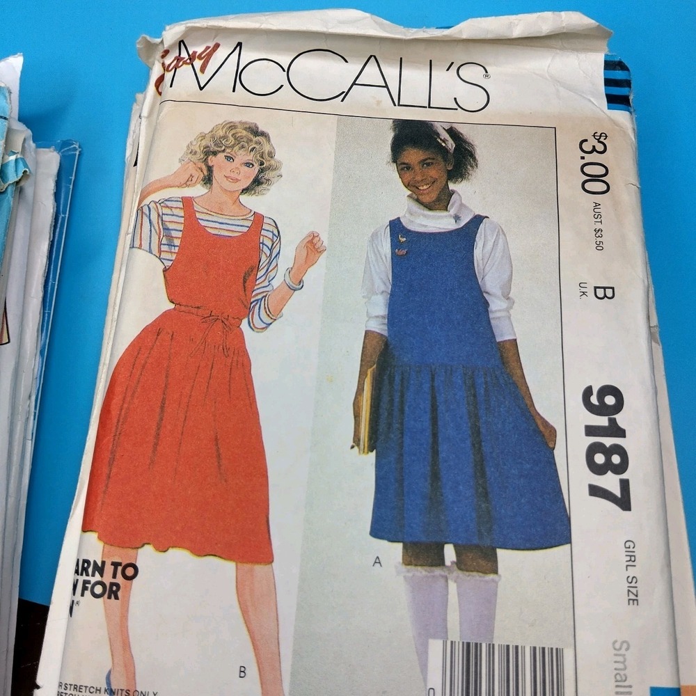 Vintage Girls Sewing Pattern Lot Simplicity McCalls Dresses Jumpers Crafts Size - Picture 8 of 11